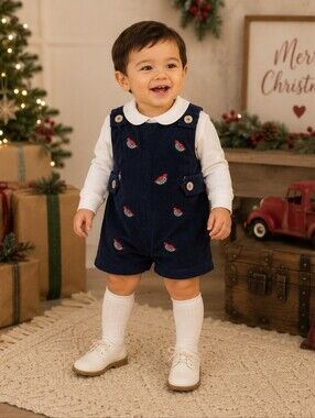 TBBC Critter Jack Keene Jon Jon Romper 2T NWT Navy Corduroy Birds Christmas